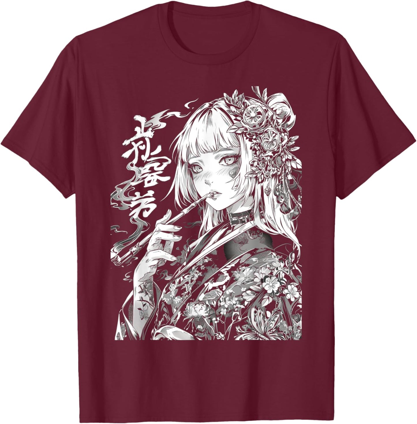Waifu Anime Horror Girl Aesthetic T-Shirt - T-Shirt | Maroon