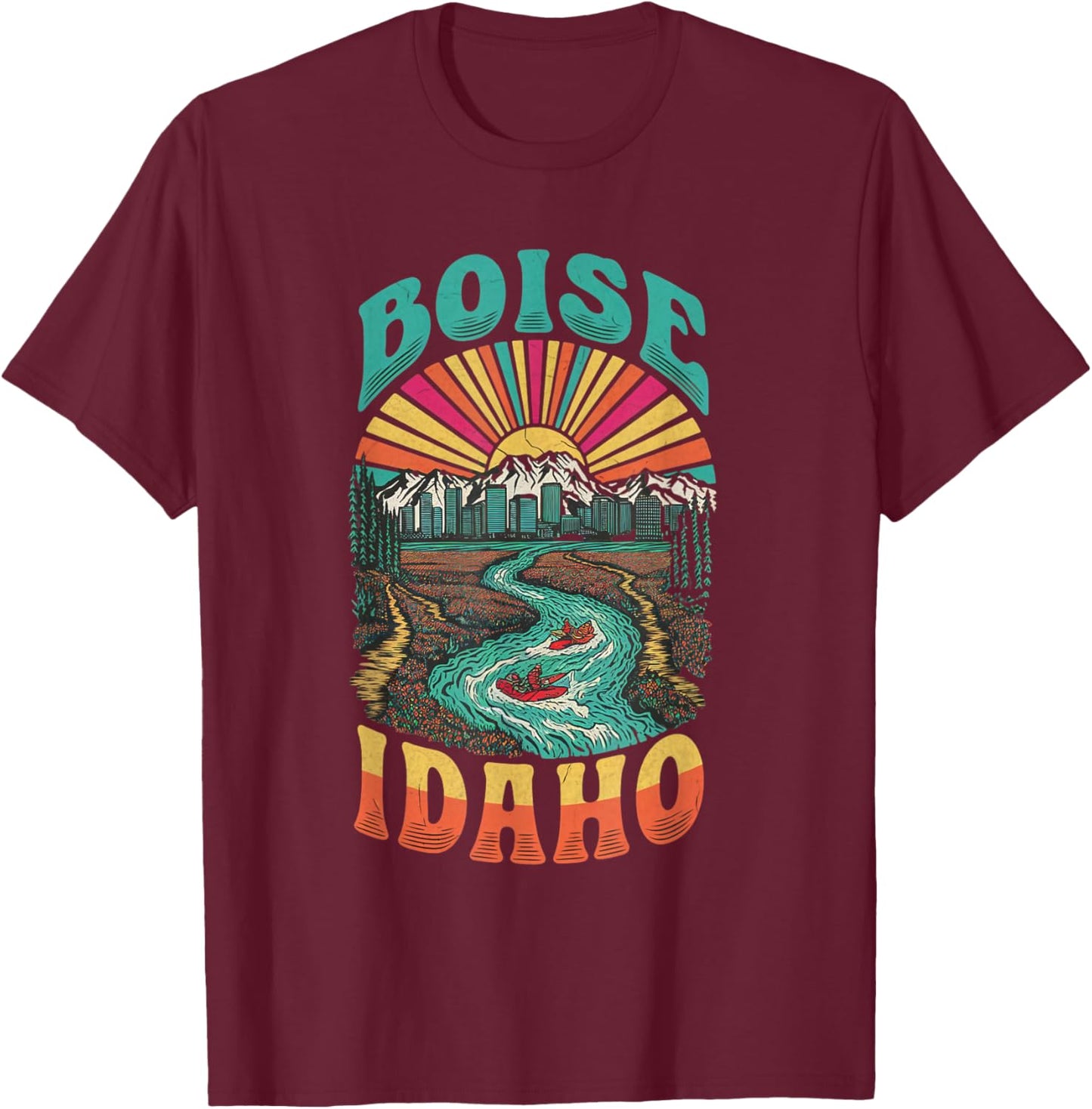 Retro Boise Idaho Sunset Skyline Vintage T-Shirt - T-Shirt | Maroon