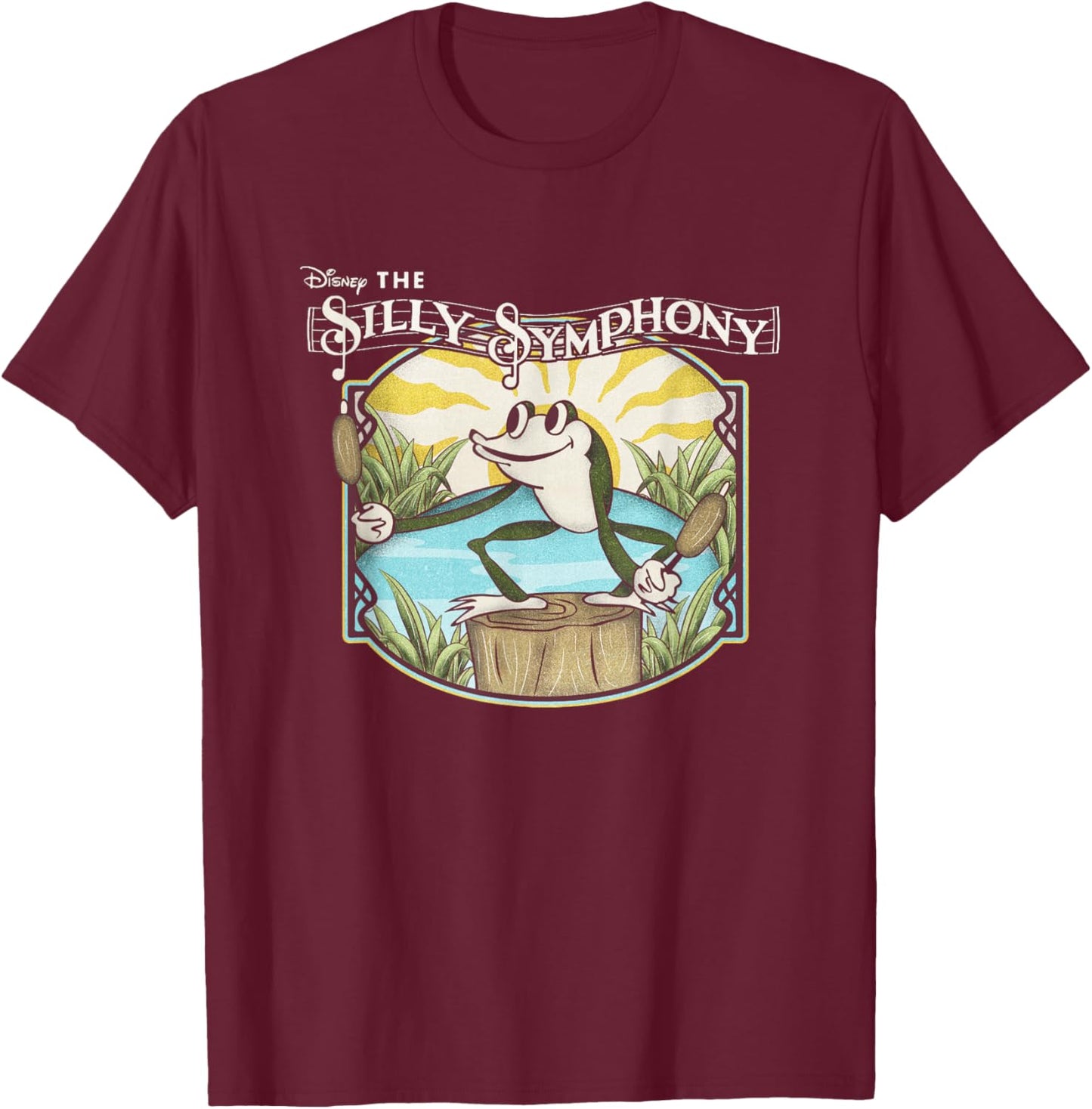 Disney Silly Symphonies Spring Frog Pond Vintage Chest Logo T-Shirt - T-Shirt | Maroon