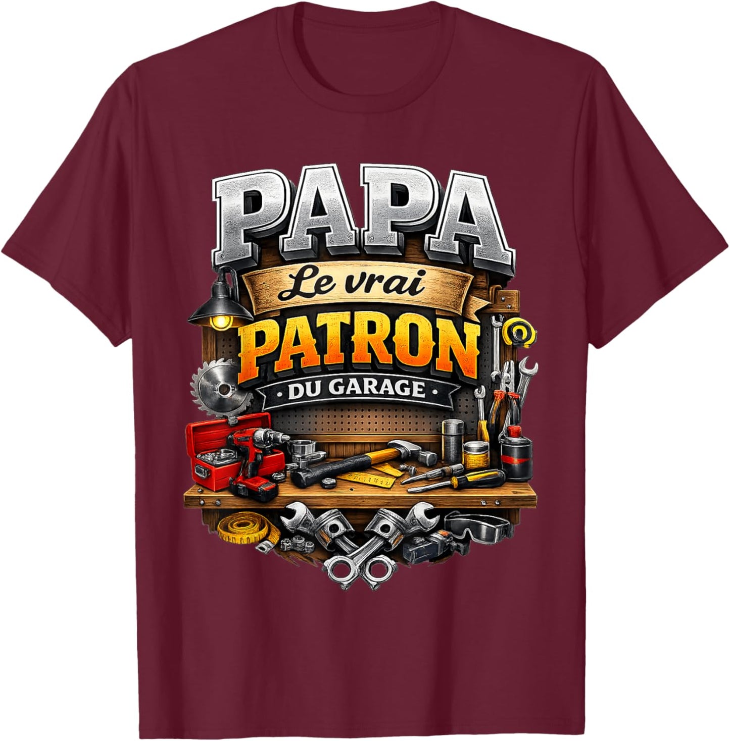 Cadeau Papa Bricoleur Bricolage Garage Fête des Pères Noël T-Shirt - T-Shirt | Maroon