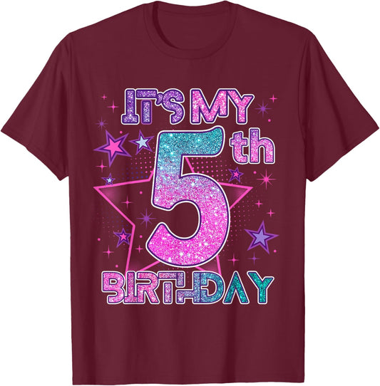 It’s My 5th Birthday K-pop Girl 5 Year Birthday Party Kids T-Shirt - T-Shirt | Maroon