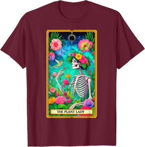 Plant Lady Tarot Card Skeleton Skelly Garden Gardener Women T-Shirt - T-Shirt | Maroon