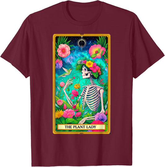 Plant Lady Tarot Card Skeleton Skelly Garden Gardener Women T-Shirt - T-Shirt | Maroon