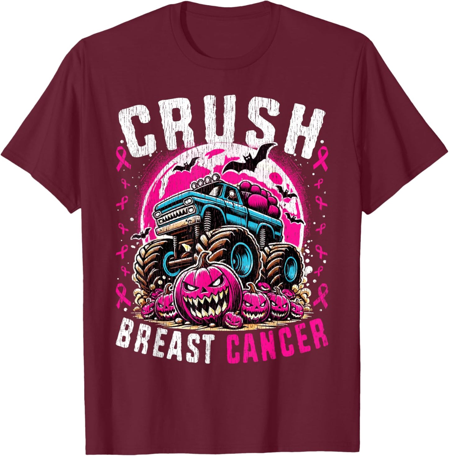 Breast Cancer Awareness Monster Truck Halloween Kids Toddler T-Shirt - T-Shirt | Maroon