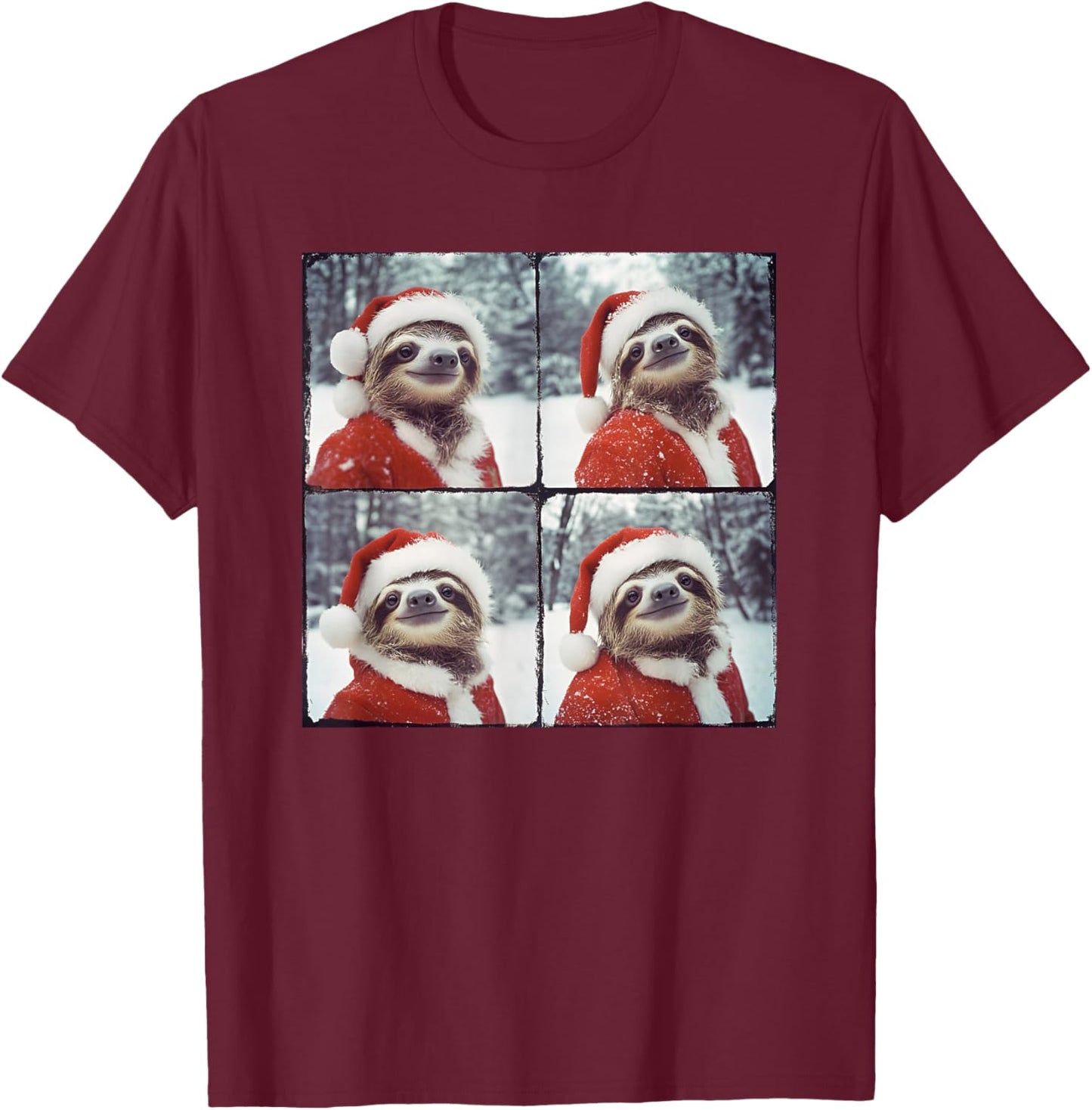 Sloth Santa Hat Funny Sloth Christmas T-Shirt - T-Shirt | Maroon