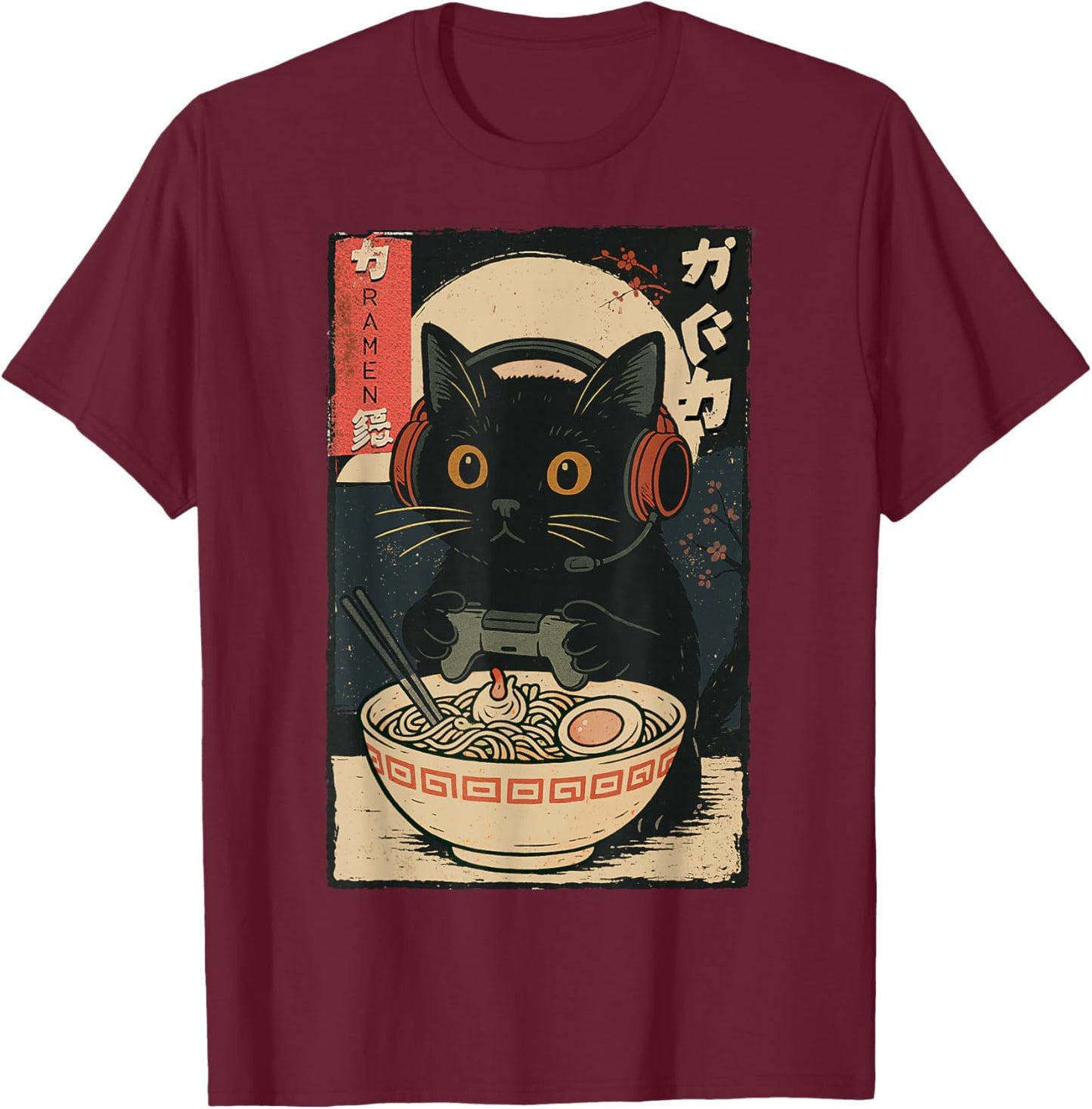 Cute Kawaii Gamer Cat Funny Retro Japanese Cat Gaming T-Shirt - T-Shirt | Maroon