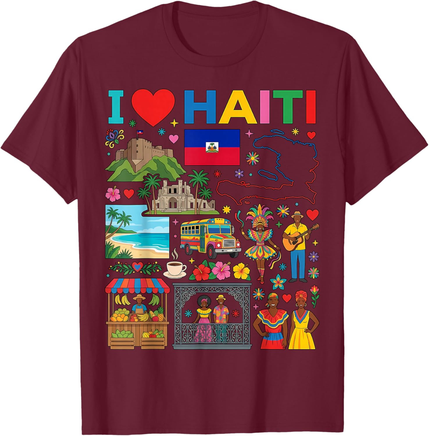 I Love Haiti Haitian T-Shirt - T-Shirt | Maroon