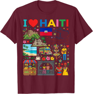 I Love Haiti Haitian T-Shirt - T-Shirt | Maroon