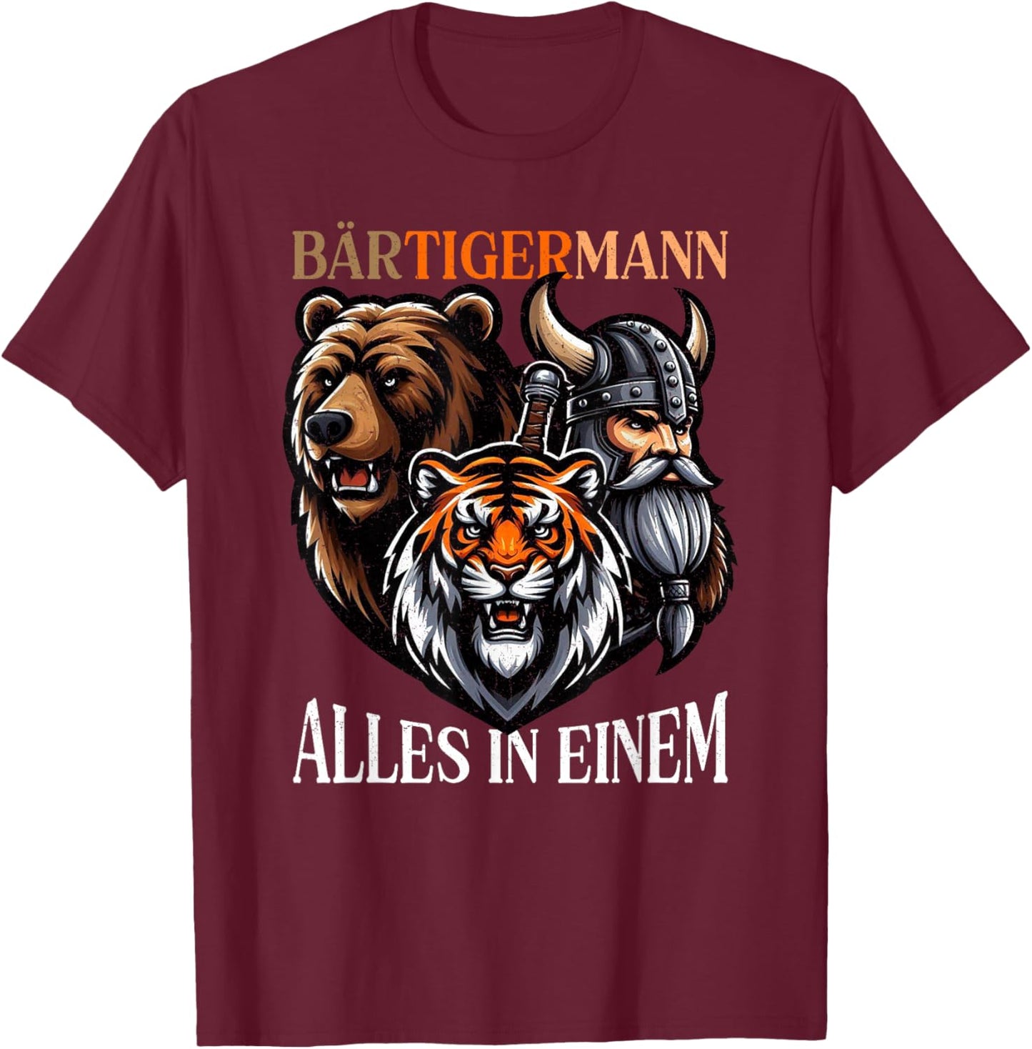 Wikinger Bärtigermann Vollbart Spruch Lustiges Humor Bart T-Shirt - T-Shirt | Maroon