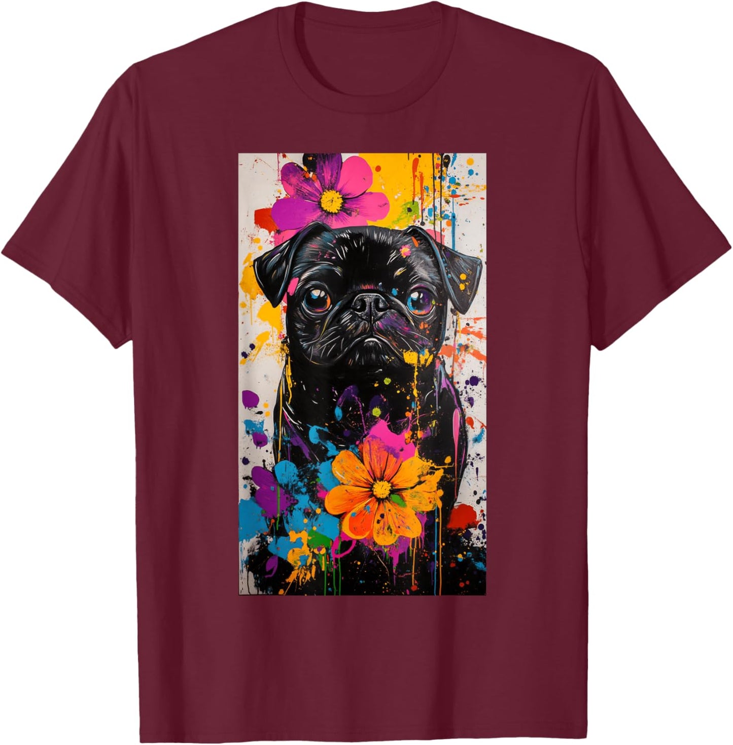 Pug Dog lover Colorful art Pet owner Cute pets T-Shirt - T-Shirt | Maroon