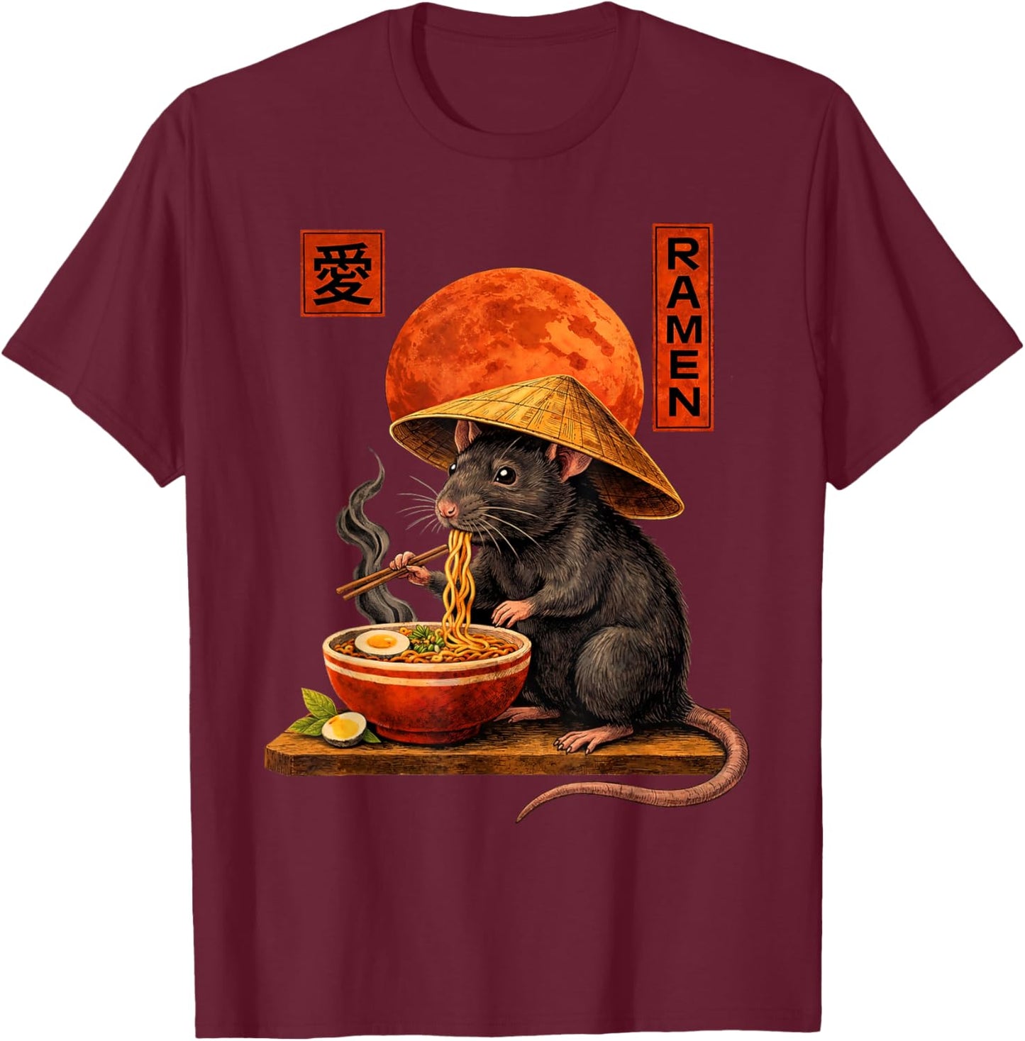Rat Ramen Japanese Art Funny Anime Kawaii T-Shirt - T-Shirt | Maroon