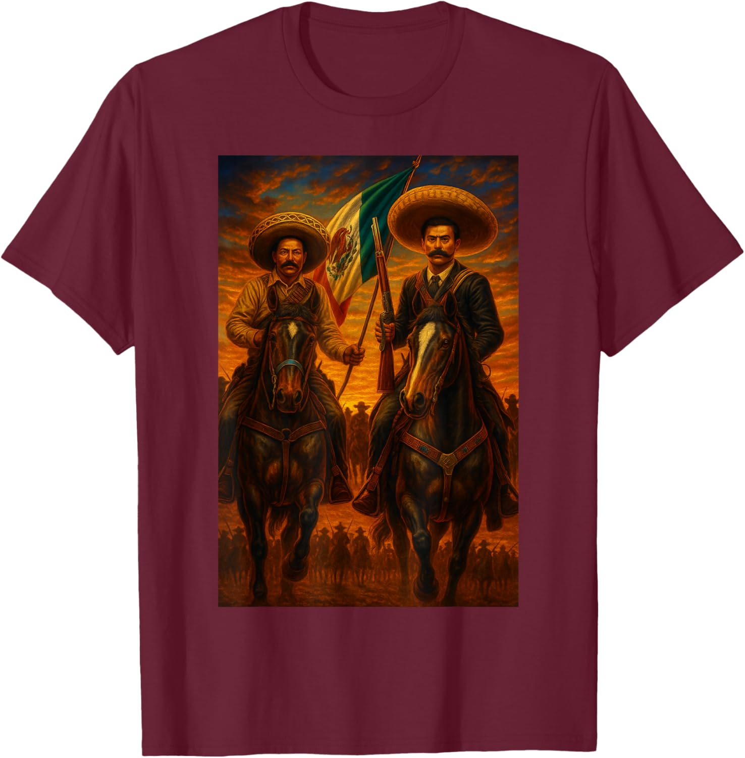 Zapata Villa CABALLOS Sunset T-Shirt - T-Shirt | Maroon