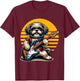 Funny Shih Tzu dog playing Electric Guitar. Shih Tzu Lover Women Kids T-Shirt - T-Shirt | Maroon
