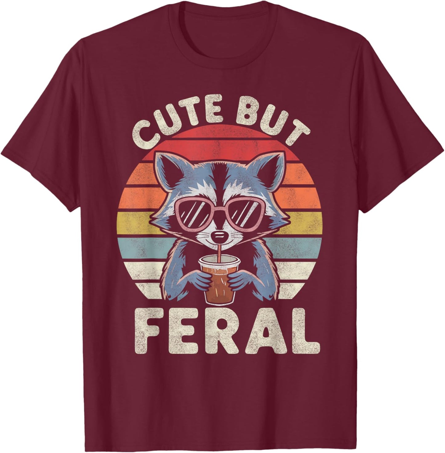 Cute But Feral Funny Racoon Sunglasses for Toddler Boys Kids T-Shirt - T-Shirt | Maroon