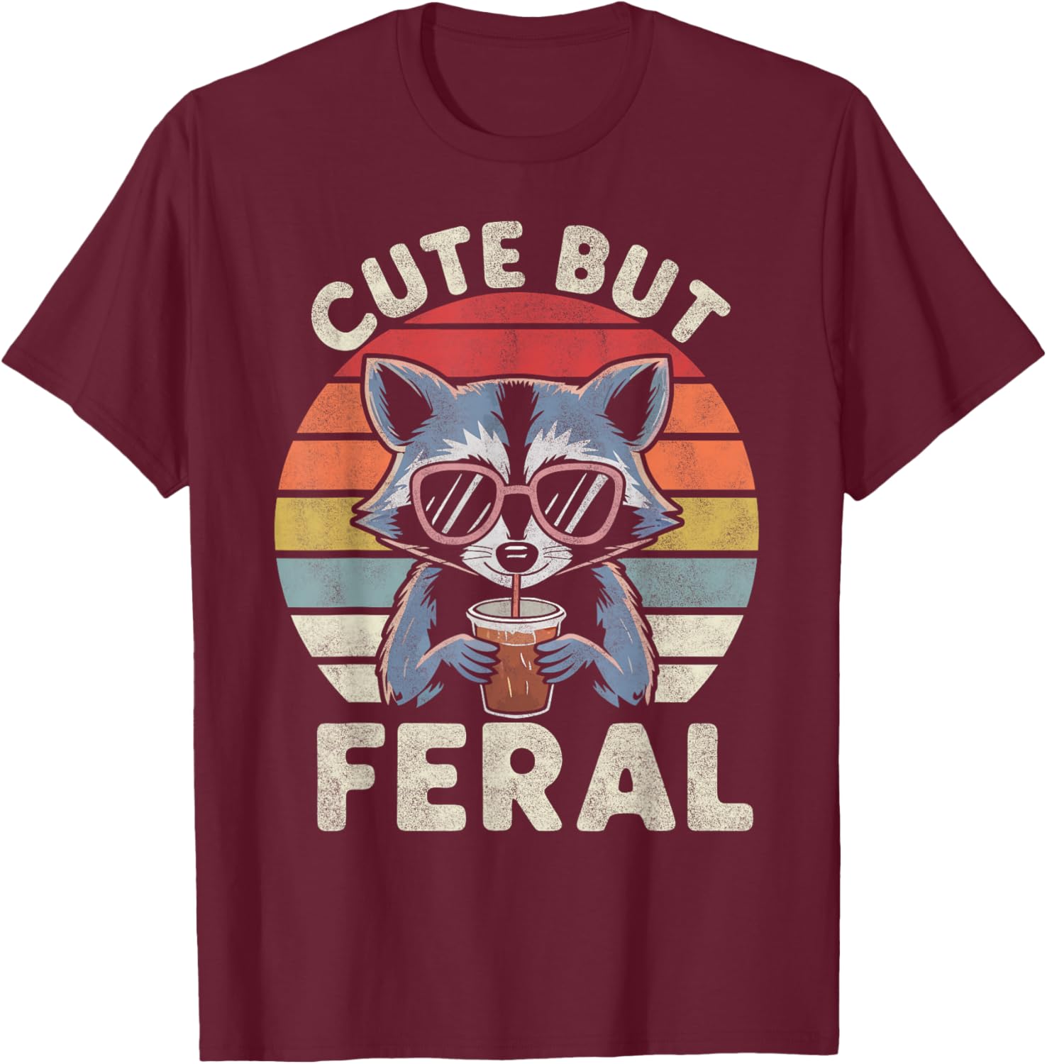 Cute But Feral Funny Racoon Sunglasses for Toddler Boys Kids T-Shirt - T-Shirt | Maroon