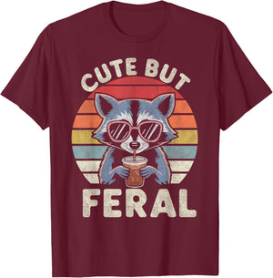 Cute But Feral Funny Racoon Sunglasses for Toddler Boys Kids T-Shirt - T-Shirt | Maroon