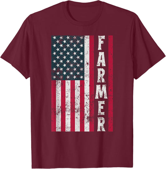 Farmer Farming American Flag USA Farm Patriotic T-Shirt - T-Shirt | Maroon