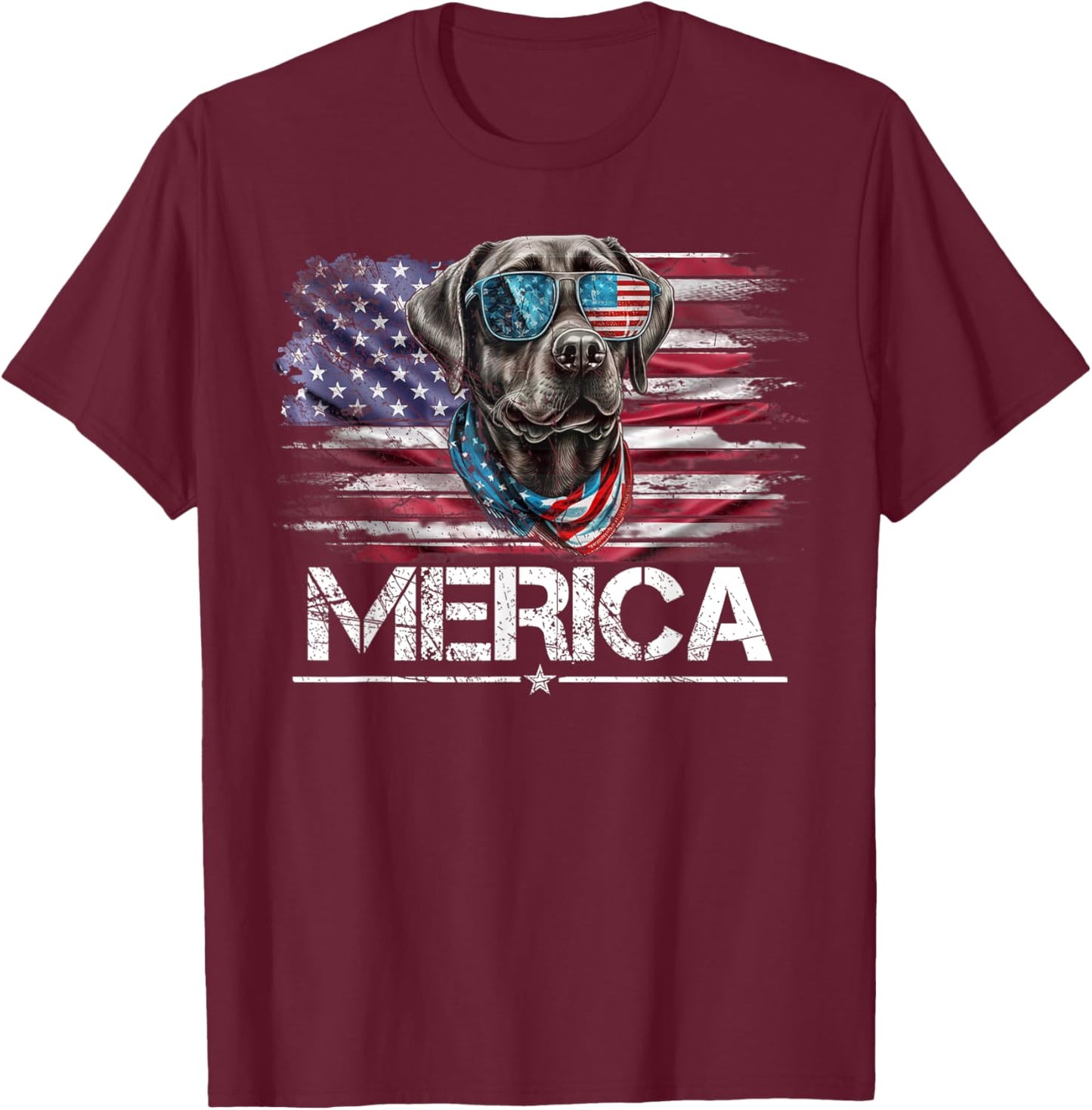Vintage Labrador Dog, Merica Lab Dog USA Flag Funny T-Shirt - T-Shirt | Maroon