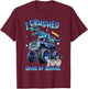 I Crushed 100 Days of School Monster Truck Dinosaur Boys T-Shirt - T-Shirt | Maroon