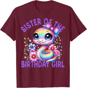 Sister of Birthday Girl Snake Party Rainbow Matching Family T-Shirt - T-Shirt | Maroon
