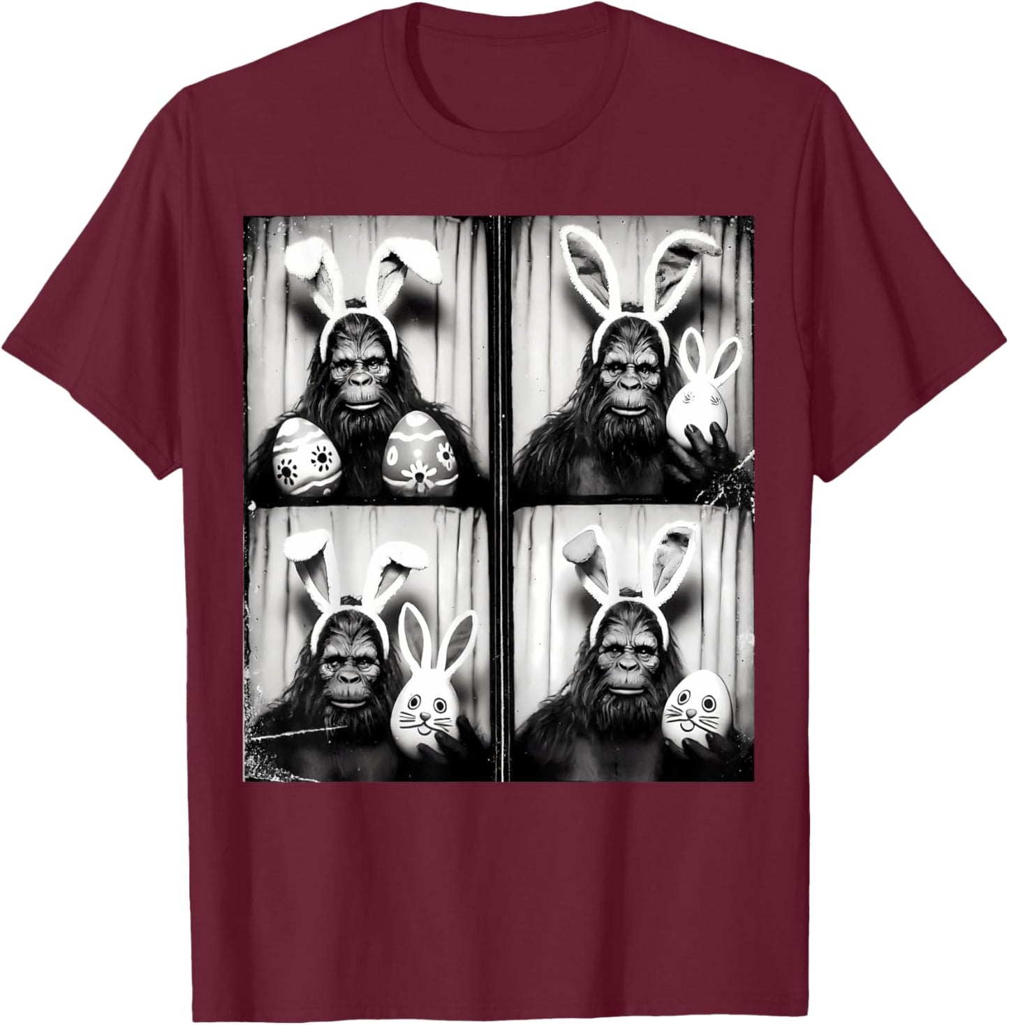 Funny Bigfoot Easter Photobooth – Sasquatch Bunny T-Shirt - T-Shirt | Maroon