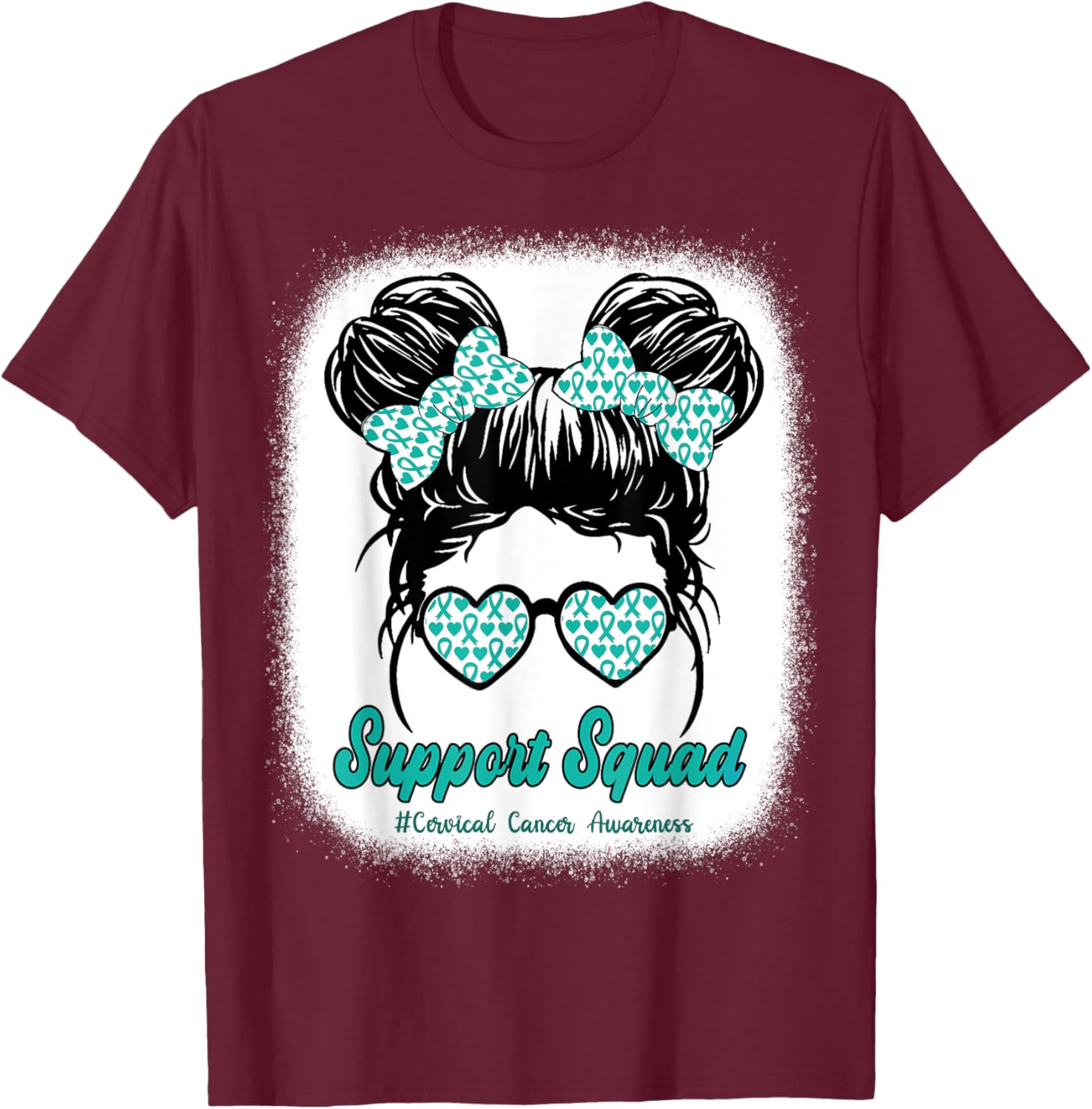 Support Squad Cervical Cancer Awareness Teal & White Ribbon T-Shirt - T-Shirt | Maroon
