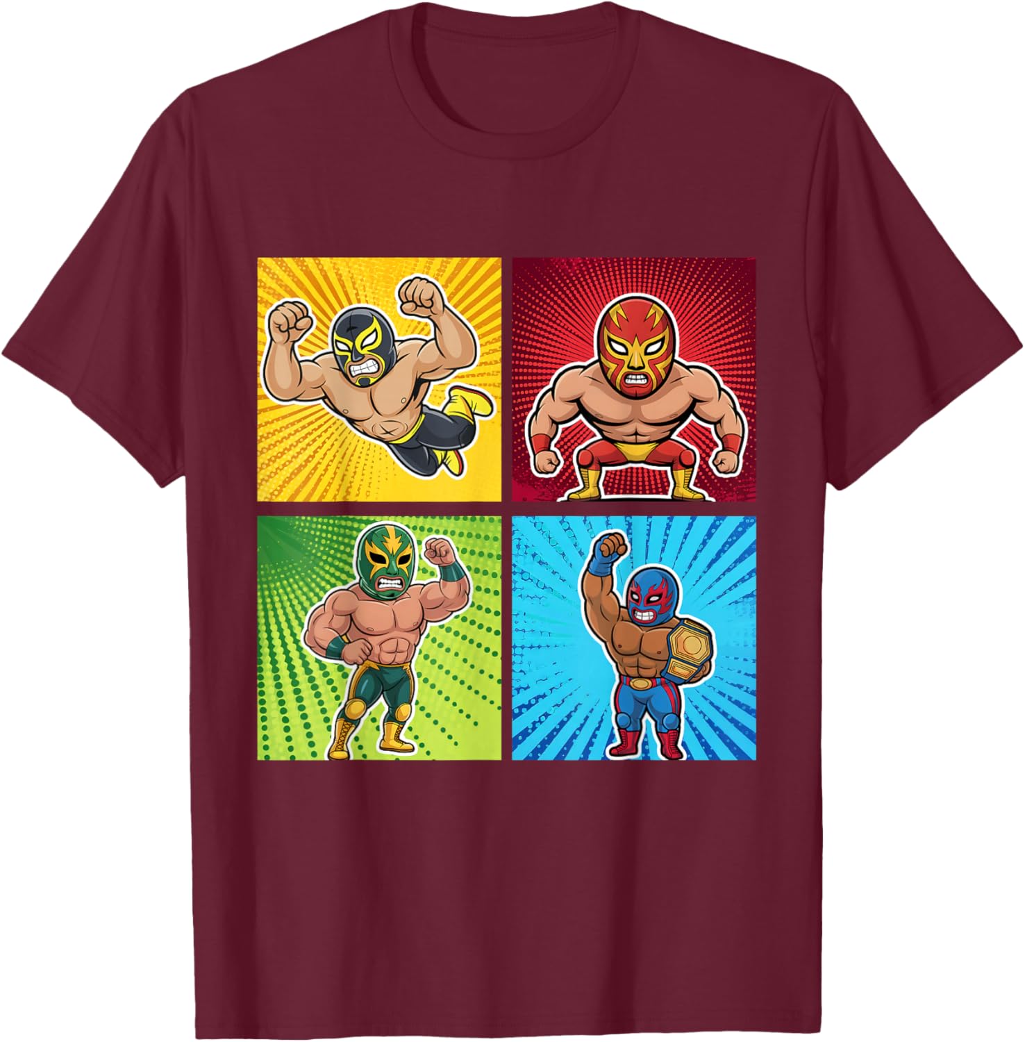 Wrestling Comic Book Wrestler Mexican Lucha Libre Mask T-Shirt - T-Shirt | Maroon
