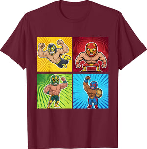 Wrestling Comic Book Wrestler Mexican Lucha Libre Mask T-Shirt - T-Shirt | Maroon