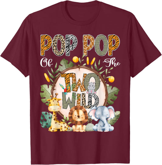 Pop Pop Of The Two Wild Animal Safari 2Nd Birthday Party T-Shirt - T-Shirt | Maroon