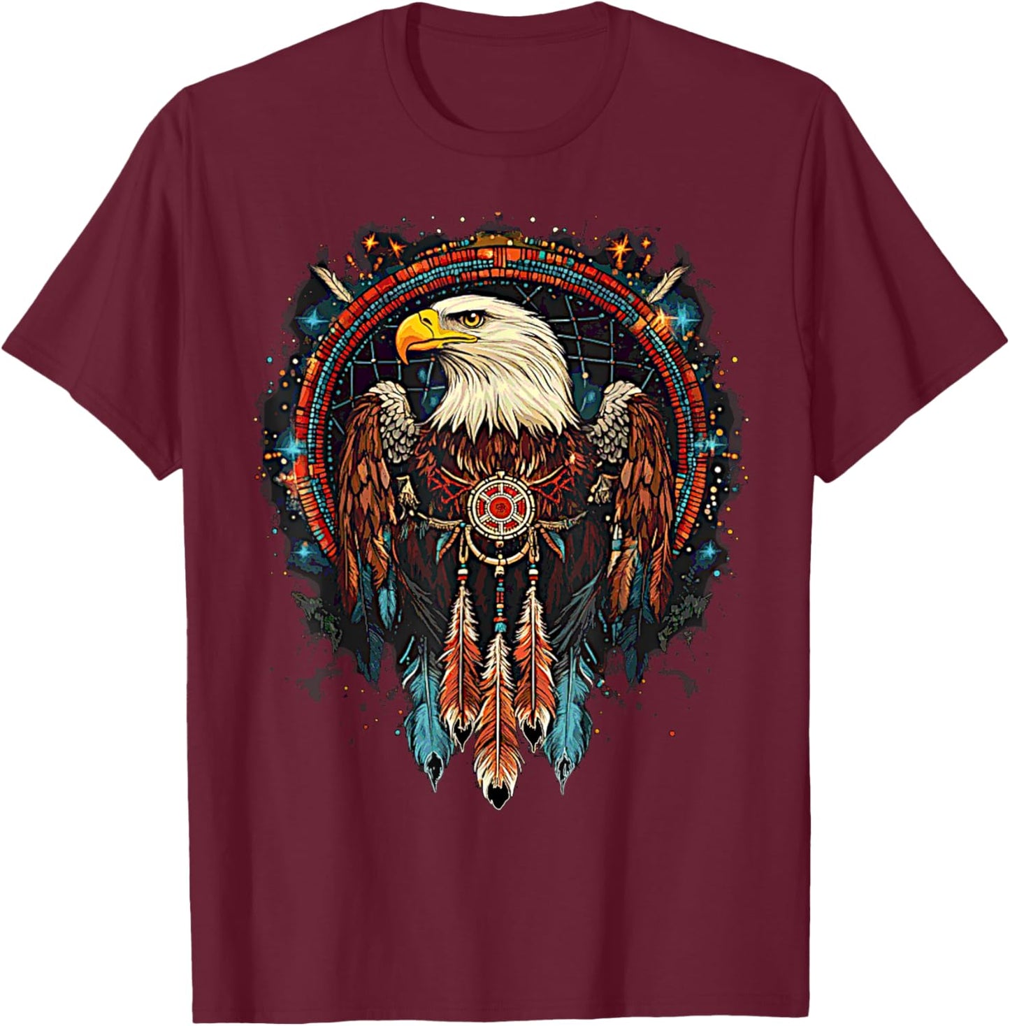 Native American Style Eagle Dream Catcher Indigenous Indian T-Shirt - T-Shirt | Maroon