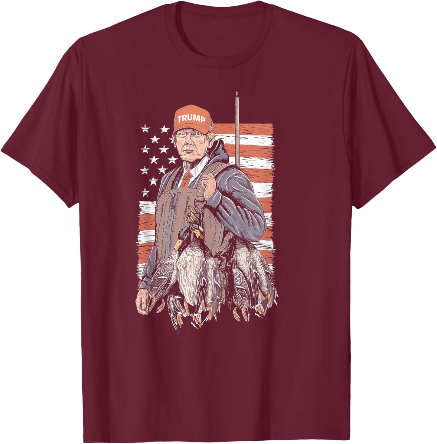Duck Hunting Trump Camo Hello Hunting Season US Flag T-Shirt - T-Shirt | Maroon