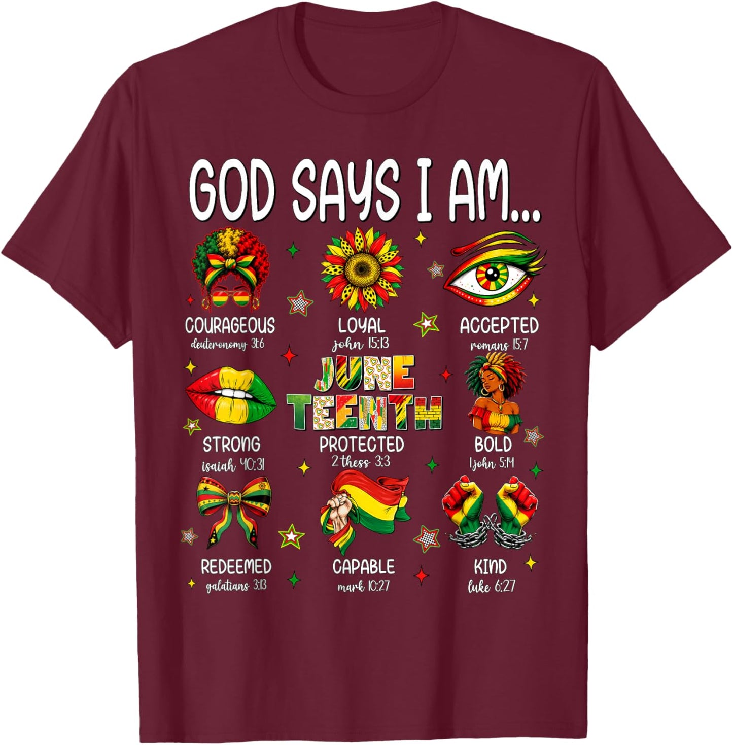 Juneteenth God Says I Am Black Freedom 1865 Christian Women T-Shirt - T-Shirt | Maroon