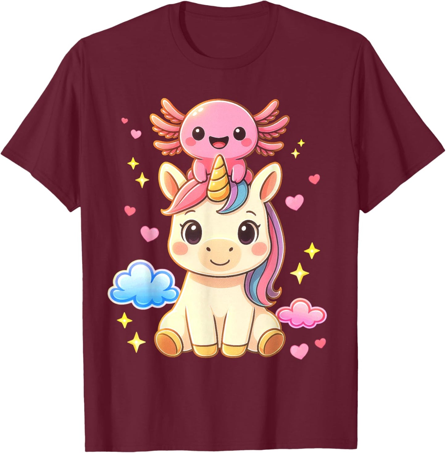 Funny Magical Unicorn Axolotl Boys Girls Teens Kids T-Shirt - T-Shirt | Maroon