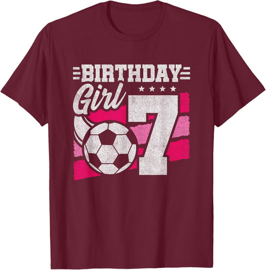 7 Year Old Soccer Birthday - Girls 7th Birthday Soccer T-Shirt - T-Shirt | Maroon