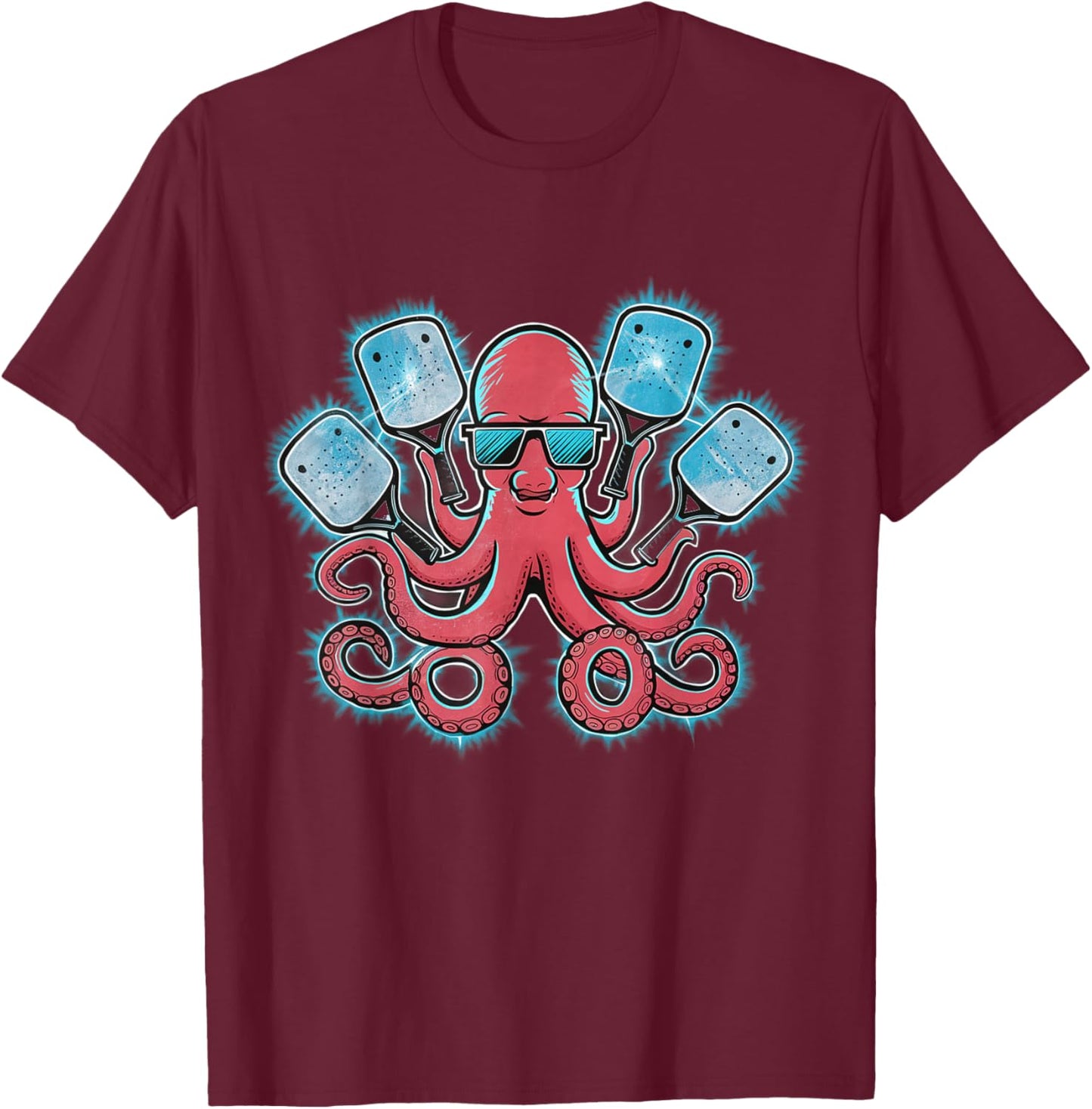 Octopus Holding a Pickleball Paddle T-Shirt - T-Shirt | Maroon