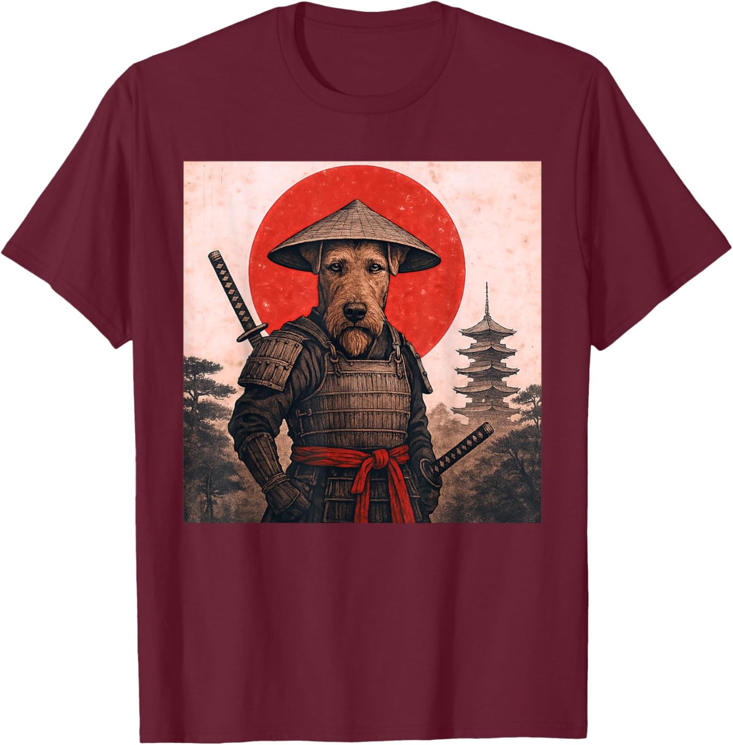 Airedale Terrier Samurai Krieger Vintage Japanisch Ukiyo-e T-Shirt - T-Shirt | Maroon