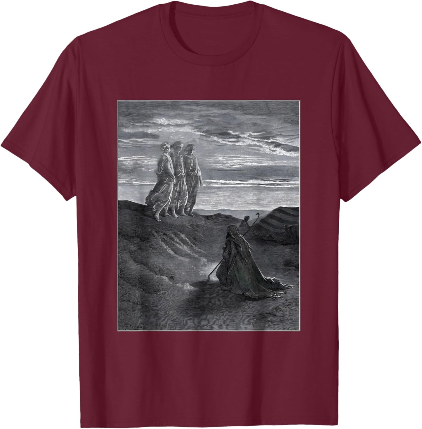 Abraham, God and Two Angels by Gustave Dore (1852) T-Shirt - T-Shirt | Maroon