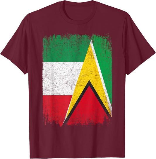 Half Italy Guyana Flag Italian Guyanese Pride Roots T-Shirt - T-Shirt | Maroon