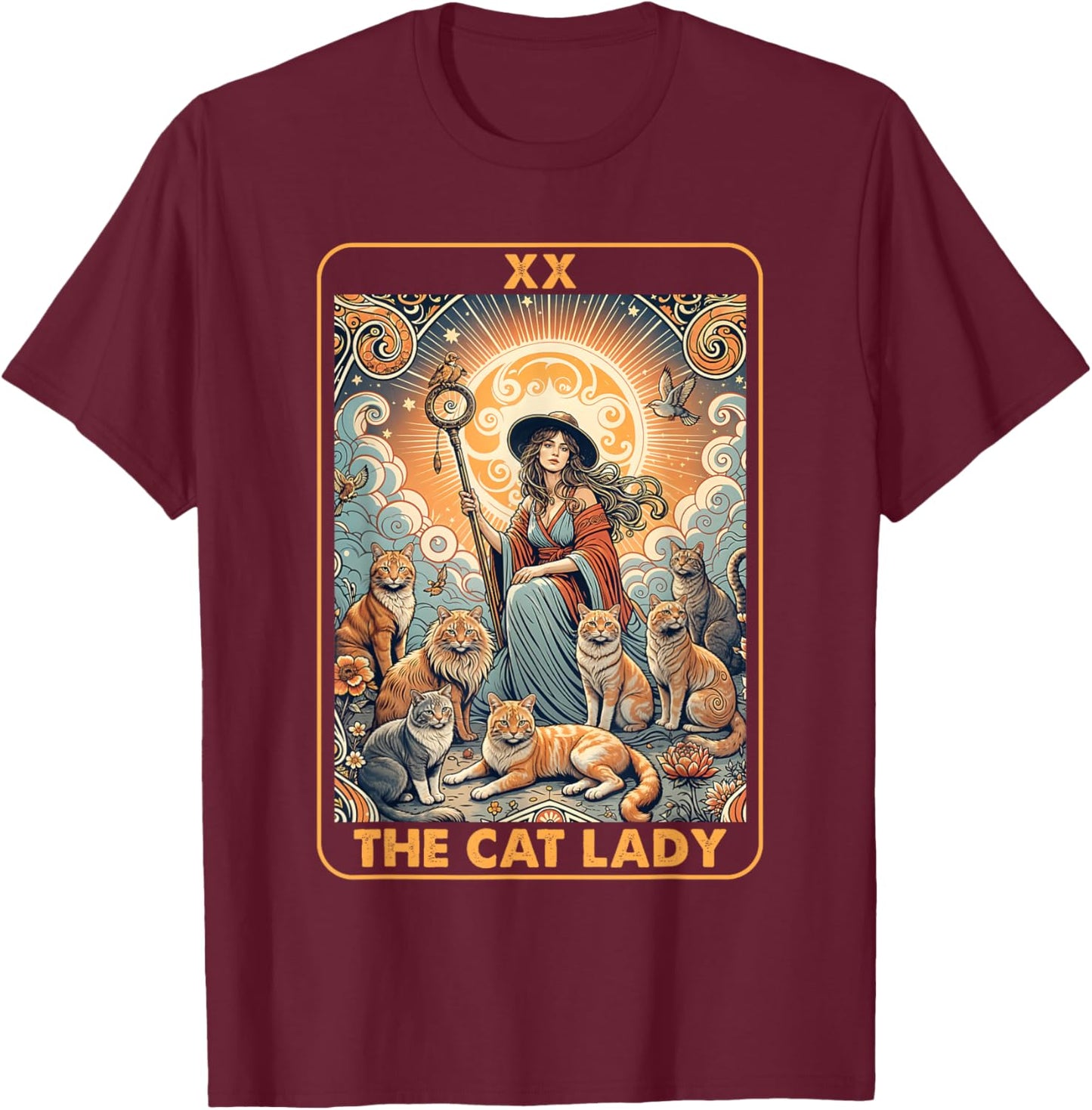 The Cat Lady Tarot Card Shirt Women Pet Kitten Cat Mom Mama T-Shirt - T-Shirt | Maroon