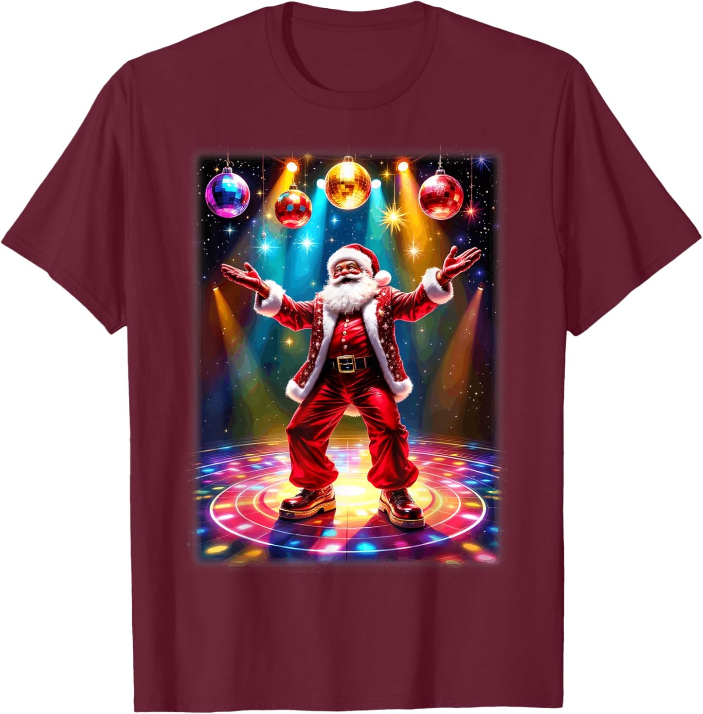 Retro Disco Santa Funky Vintage Christmas T-Shirt - T-Shirt | Maroon