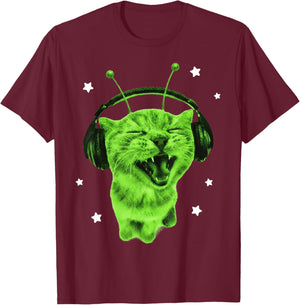 Funny Y2K Alien Cat Meme Retro Silly Cat Vintage Space Kitty T-Shirt - T-Shirt | Maroon