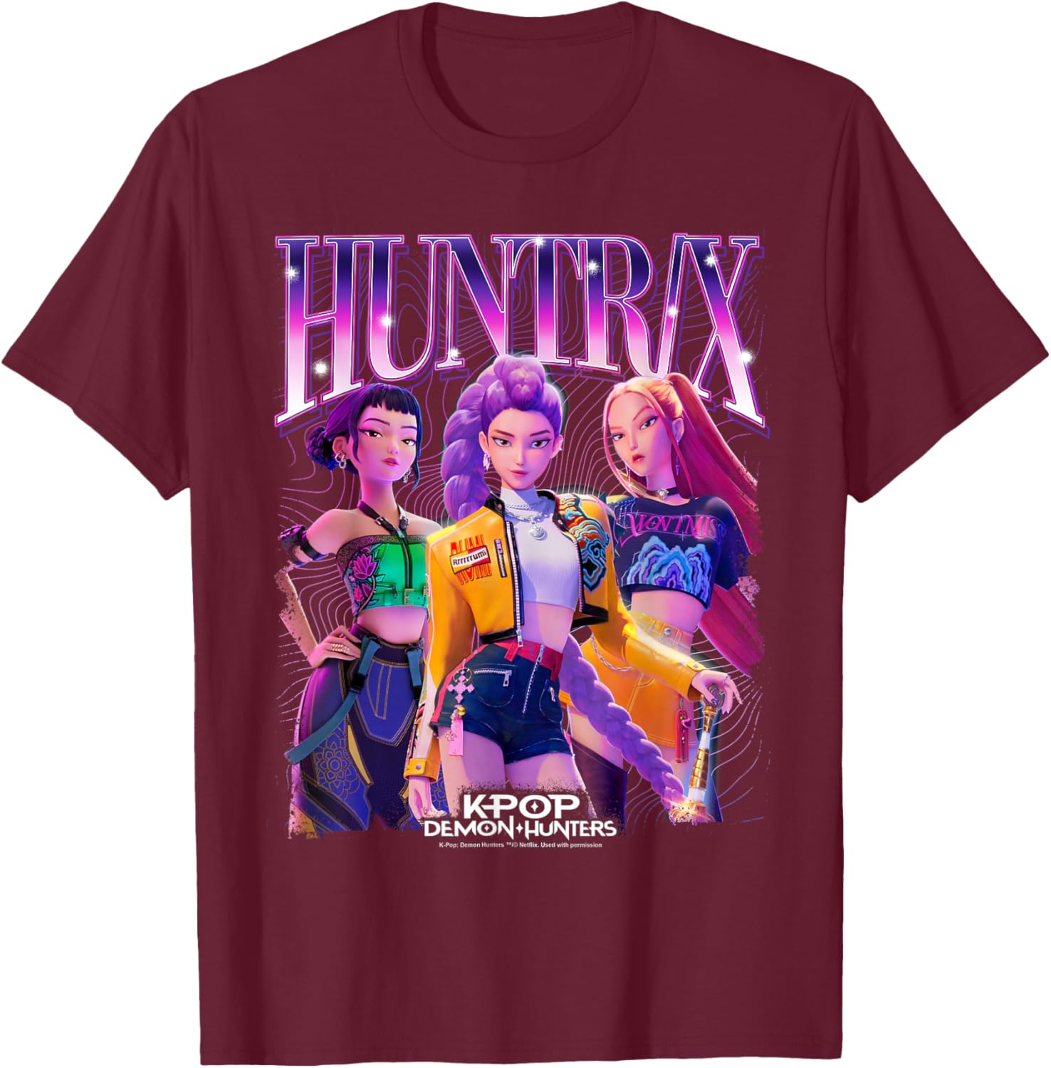 Kpop Demon Hunters Huntrix Bootleg Officially Licensed T-Shirt - T-Shirt | Maroon