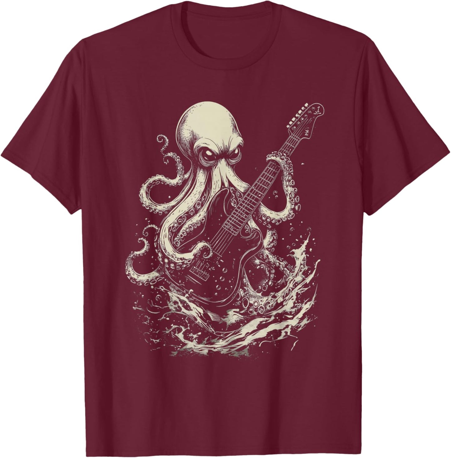 Guitar Player Octopus Heavy Metal Head Funny Guitarist T-Shirt - T-Shirt | Maroon