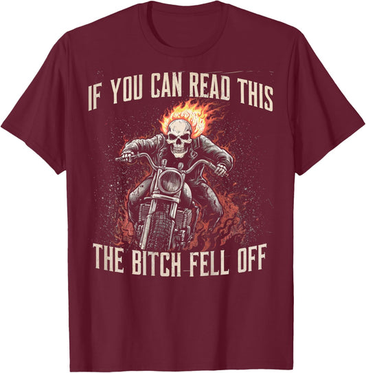 Funny Motocross Dirt Bike Bikers Awesome Motorbike If You Can Read This The Bitch Fell Off Biker Back Print -Adults Black Small Modern Short Sleeve T-Shirt - T-Shirt | Maroon