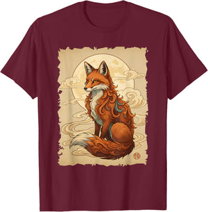 Fox Japanese Art Kitsune Style Kawaii Anime Traditional Fox T-Shirt - T-Shirt | Maroon