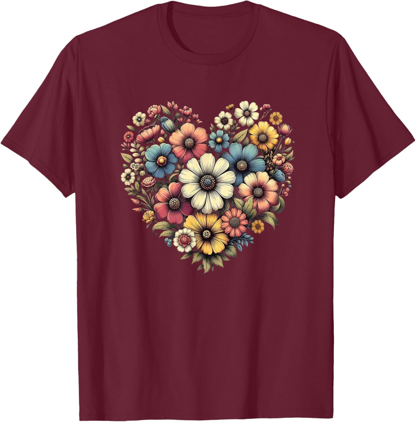 Flowers Love Beautiful Colorful Botanical Floral Art Garden T-Shirt - T-Shirt | Maroon