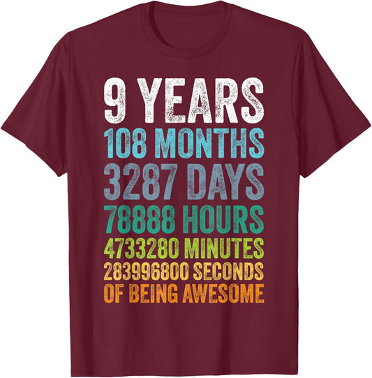 9 Year Old BDay Decorations Son Boy 9yr 9th Birthday T-Shirt - T-Shirt | Maroon