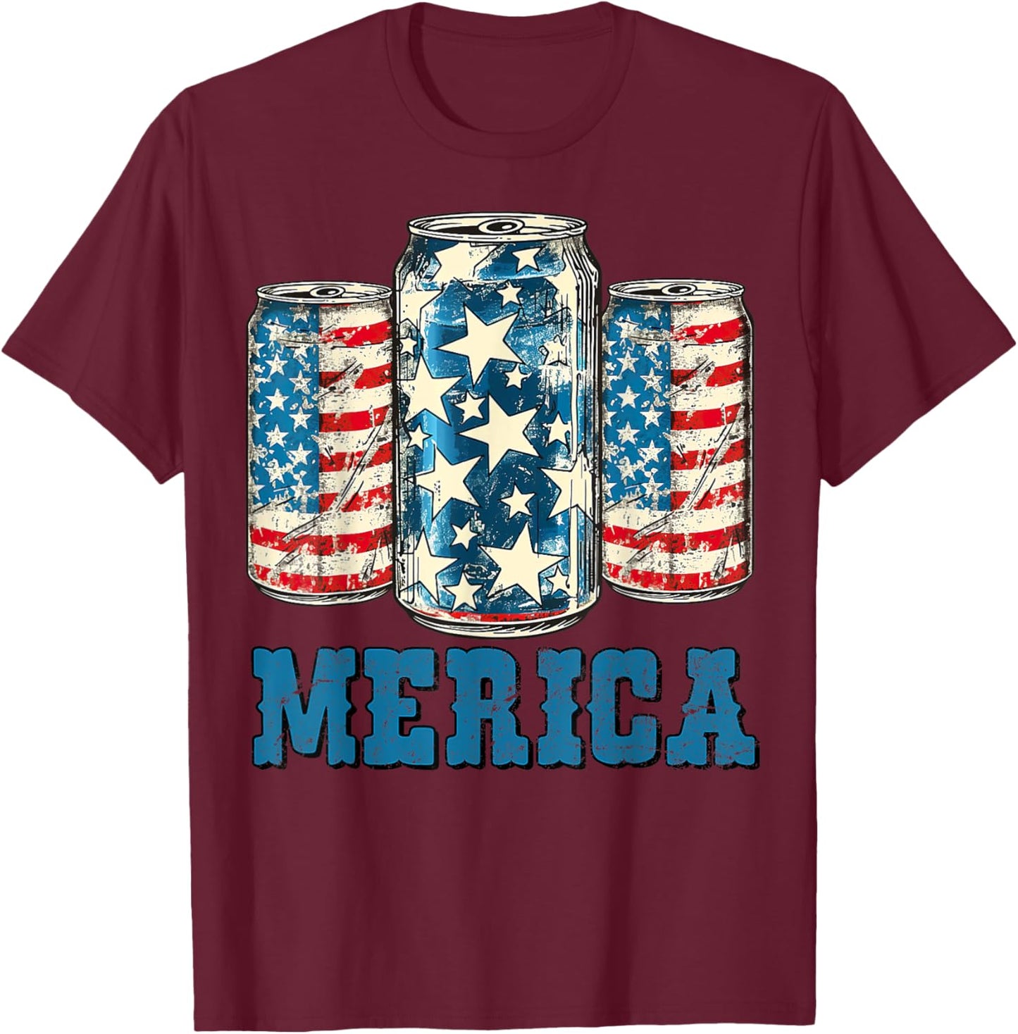 Beer American Flag Funny 4th Of July Merica USA Drinking Men T-Shirt - T-Shirt | Maroon