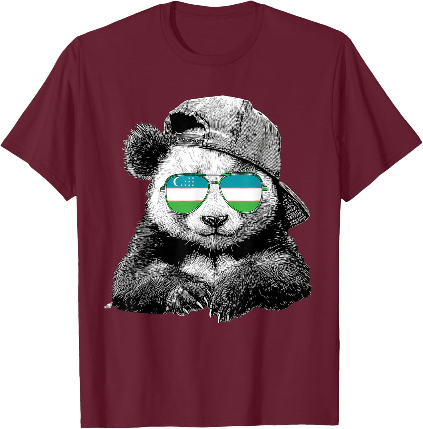 Uzbekistan Flag Panda Uzbek Roots T-Shirt - T-Shirt | Maroon