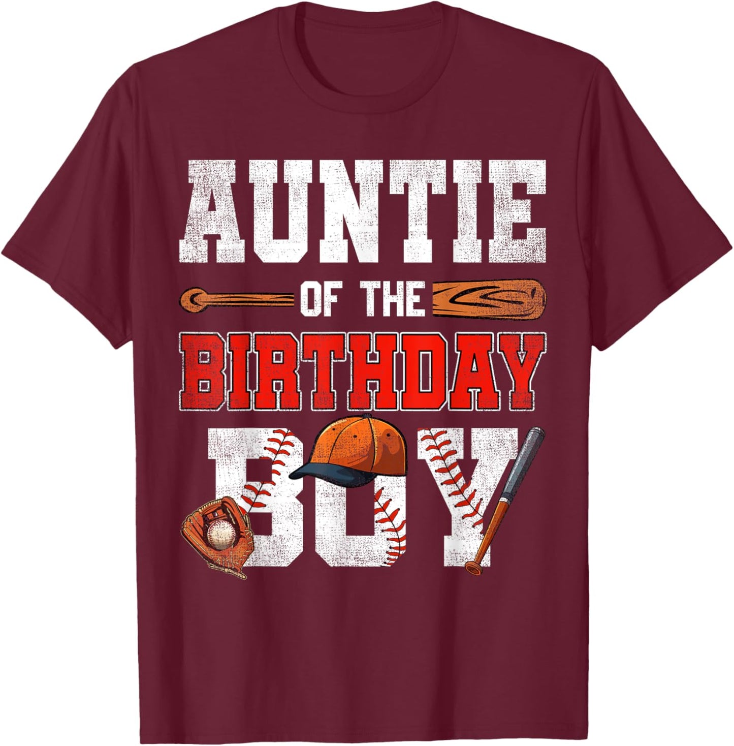 Auntie Of The Birthday Boy Baseball Bday Family T-Shirt - T-Shirt | Maroon